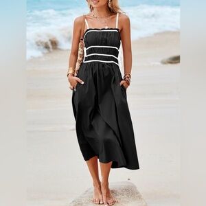 NWT Black Summer Smocked Sundress with Ties